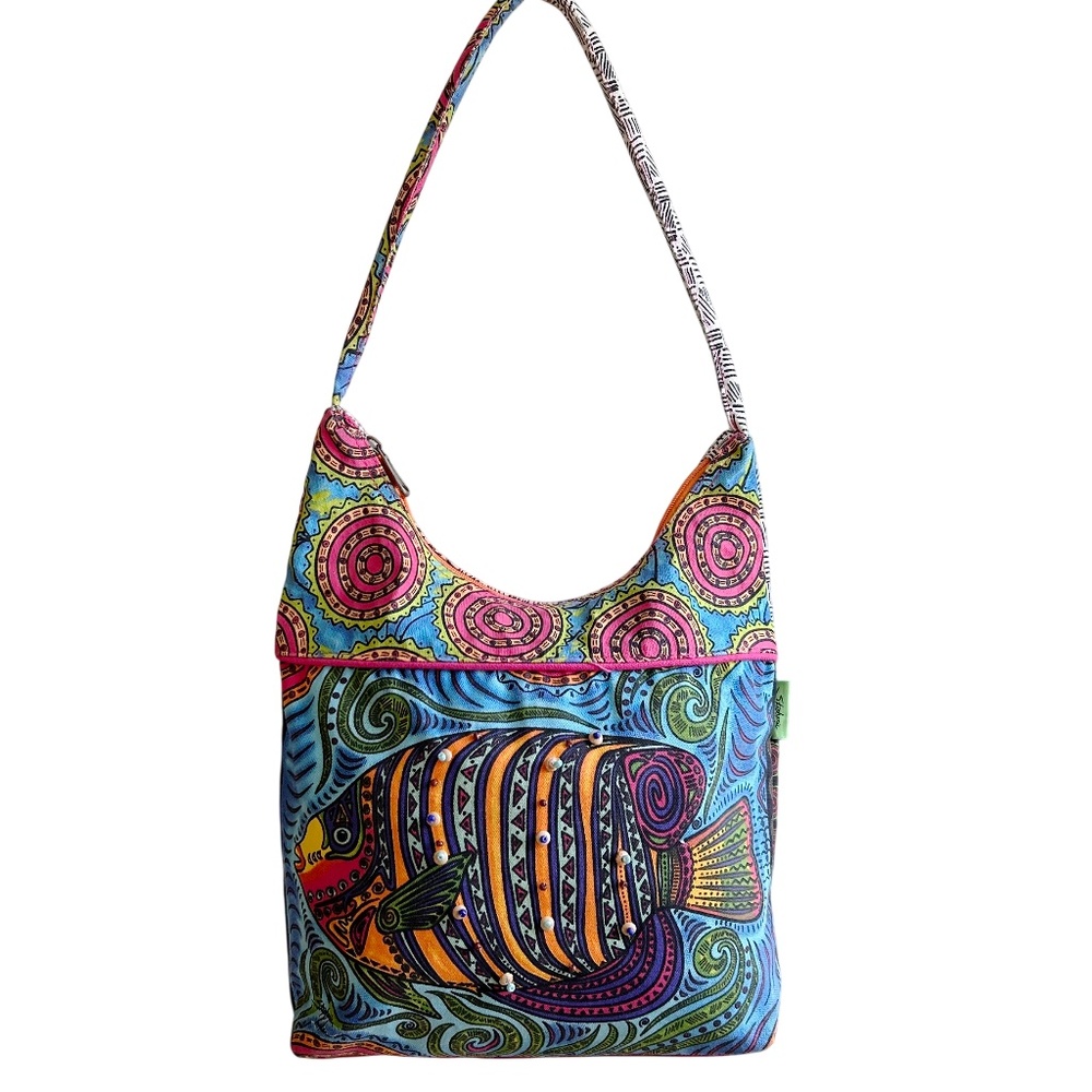 Stephanie Kiker Angel Fish Beaded Shoulder Tote Bag *LIKE NEW* - Picture 3 of 13